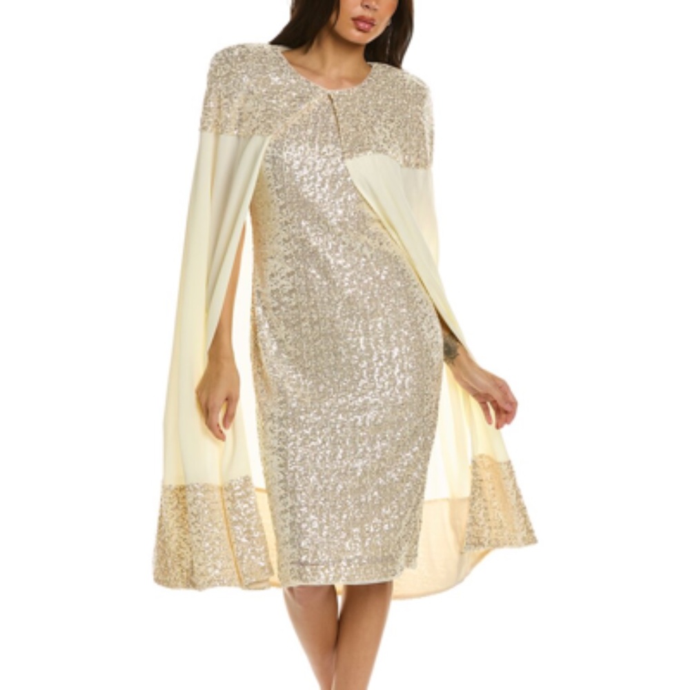 NWT Badgley Mishka Sequined Midi Sheath with Cape Size 8